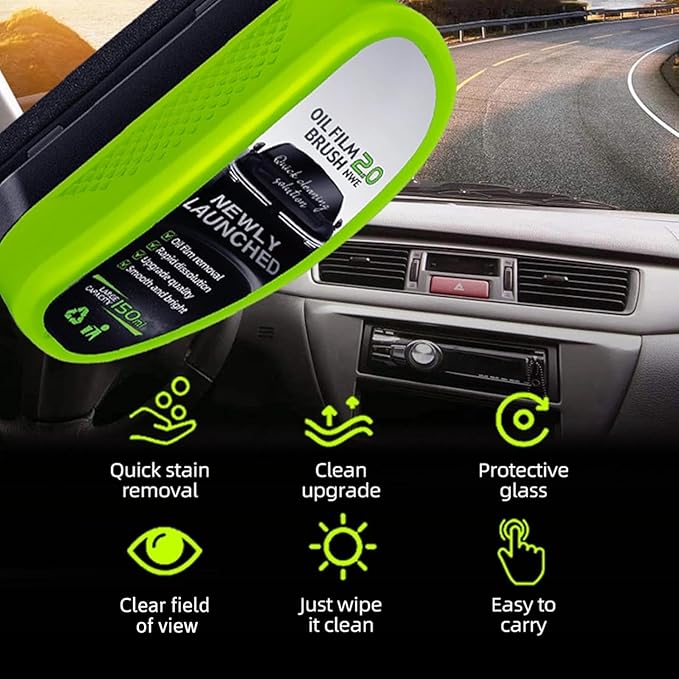 2 Pcs Automotive Oil Film Cleaning Brush, 2.0 Upgrade Clear Car Windshield Oil Film Remover Cleaning Brush for Car Window, Clear Cars Glass Cleaner Tool, Prevents Rain and Fog