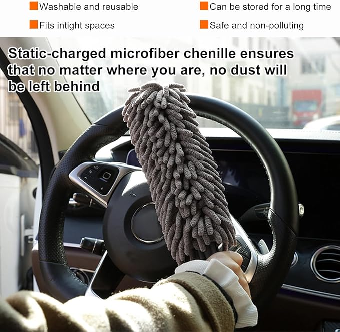 Car Duster Interior - Lint-Free Microfiber Cleaning With Comfortable Handle, Reusable & Washable for Auto Exterior Interior Home Office, Car Accessories
