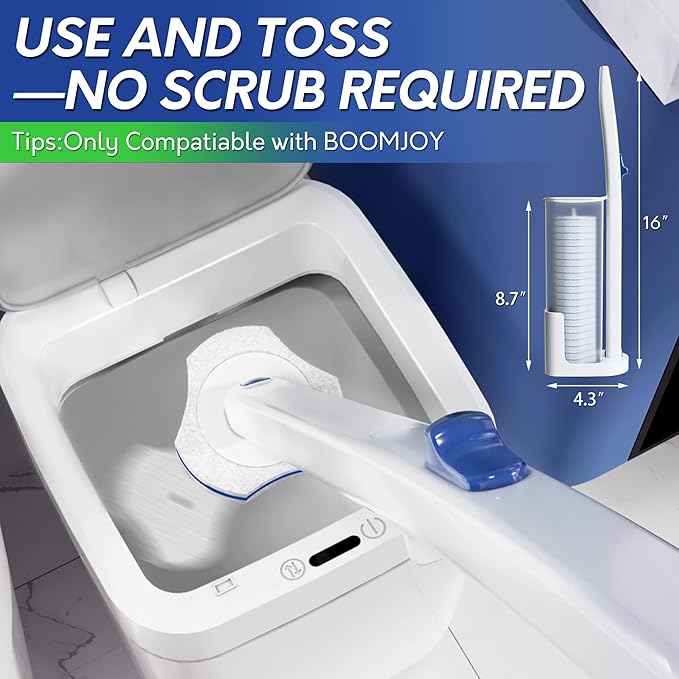 BOOMJOY Only Compatible BOOMJOY Disposable Toilet Brush, 24PCS Toilet Brush Refills, Replacement Heads for Toilet Brush