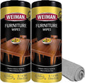 Weiman Wood Polish and Cleaning Wipes, For Furniture Cleaner, Protect from Watermarks, Stains & Aging, No Build-Up, UVX-15 Prevent Drying, Fading & Discoloration, 2 Pack with Microfiber Cloth