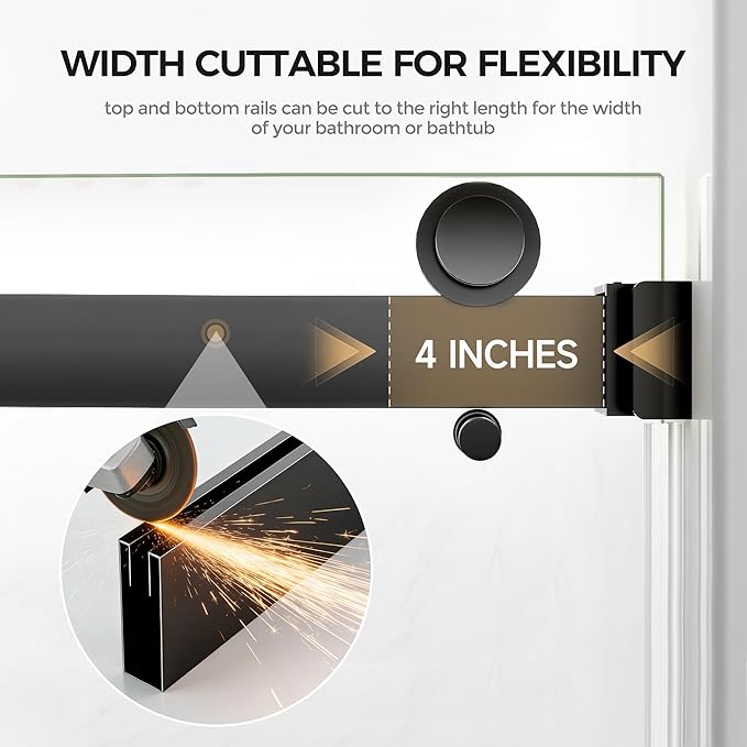 56-60"W x 60"H Frameless Bathtub Shower Door, Double Sliding Tub Shower Glass Door, 5/16" (8mm) SGCC Tempered Glass Shower Doors with Nano-Coating and Explosion-Proof Film, Easy to Clean, Matte Black