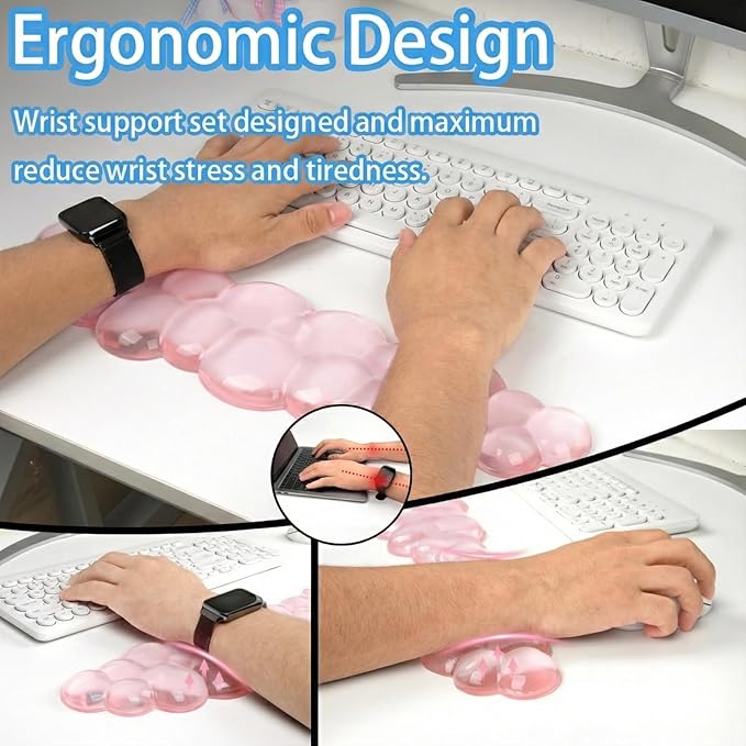 Ergonomic Cloud Gel Wrist Rest&Computer Keyboard Stand, Massage Wrist Rest Support for Keyboard Set, Easy Typing Working Acrylic Clear Stand for Office Home