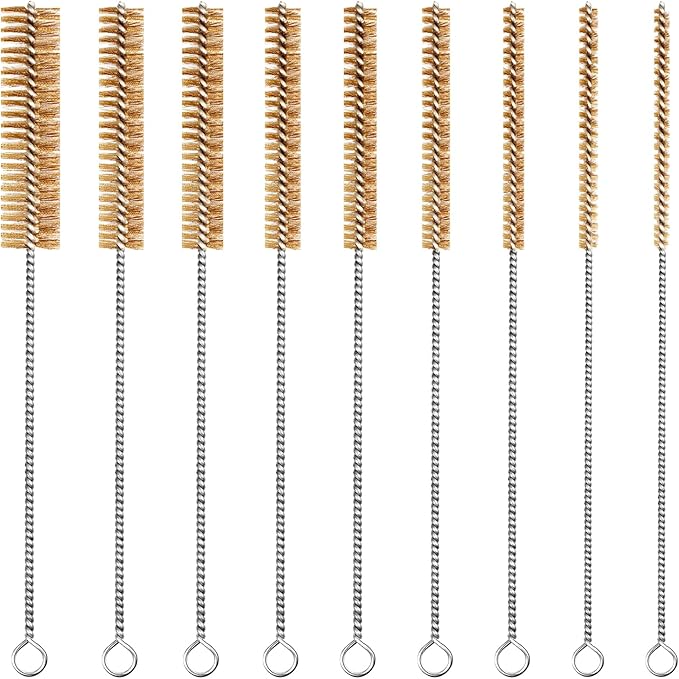 Brass Wire Brush Set 9pcs Tube Cleaning Brush 12" Round Wire Brushes Kit Bore Brush Metal Bristle Cleaning for Pipe, Tube, Auto Parts, Engine(6mm/8mm/10mm/12mm/14mm/15mm/18mm/20mm/25mm)