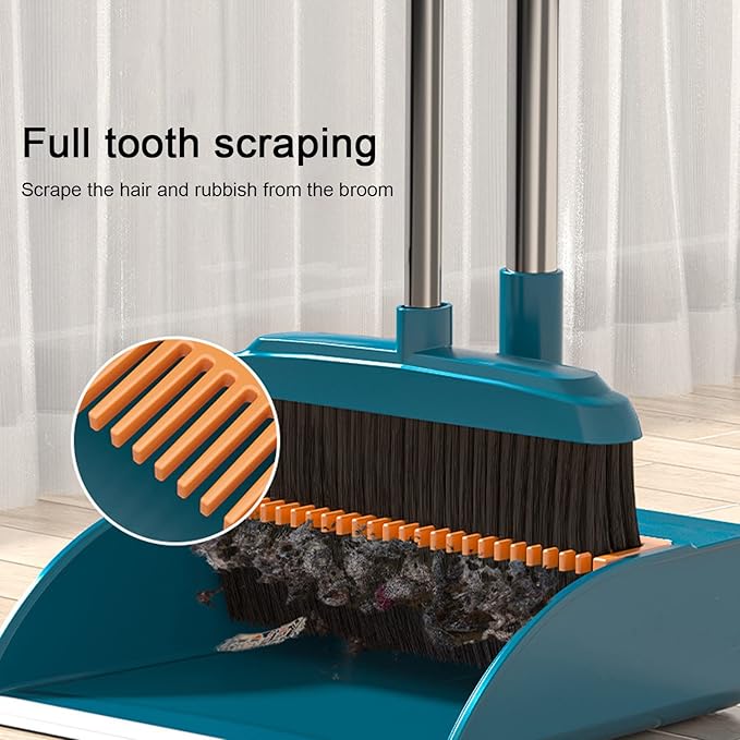 37.8in Broom and Dustpan Set Foldable Hand Broom for Home & Kitchen with Scraping Teeth and Scraper, 1 Wiper Buckle Type Outdoor Broom Household Cleaning Tool Apartment Essentials Cute Stuff (Green)