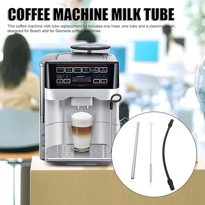 Coffee Machine Replacement Tubes: Includes Silicone Milk Tube, Stainless Steel Milk Tube, Compatible with Bosch, Coffee Maker Milk Foam Straw with Cleaning Brush