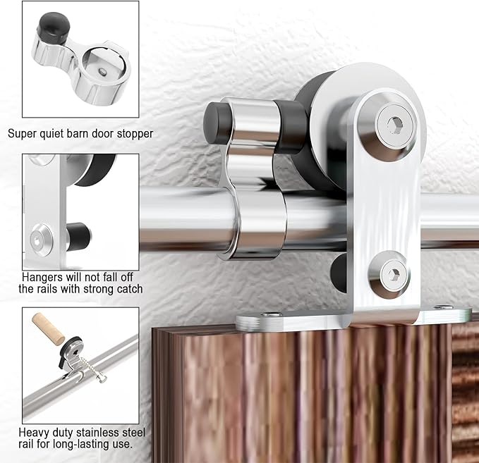 TSMST 11FT Sliding Barn Door Hardware Kit, Top Mount Stainless Steel Heavy Duty Sturdy Barn Door Track for Double Wood Door, Slide Smoothly Quietly (T Style)