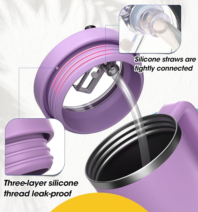 30oz Flip Straw Leak Proof Lid for Stanley Quencher,30 oz Tumbler Lid Replacement for Stanley Cup Accessories,No Spill Silicone Tumbler Lids with Cleaning Brush Set (Lilac)