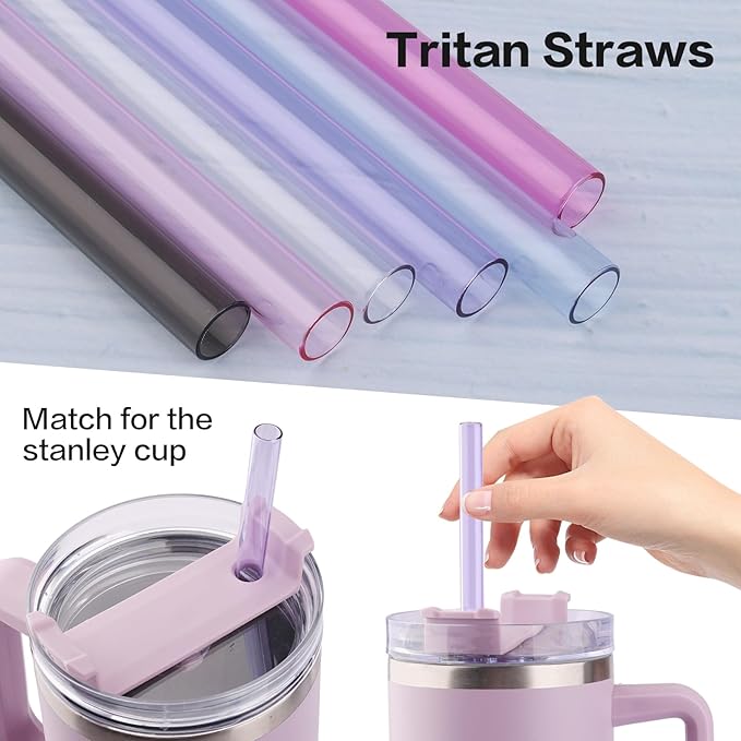 Joshey 12 Inch Tritan Replacement Straws for Stanley 40oz Tumbler - 6 Pack Reusable Long Straws with Cleaning Brush, Fits 30oz & 40oz Stanley Cup Accessories, BPA-Free (Black)