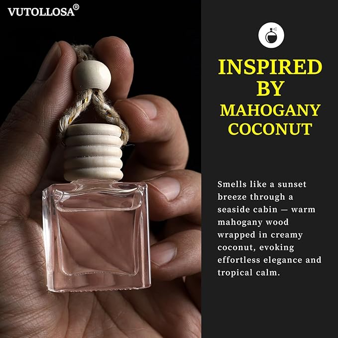 2-Pack Car Fresheners Long Lasting & Car Deodorizer - Mahogany Coconut Hanging Car Air Freshener for Men and Women, Car Necessities & Scent Diffuser by VUTOLLOSA