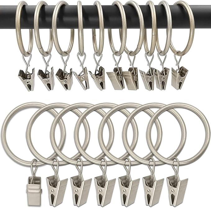 100 Pack Metal Curtain Rings with Clips, Drapery Clips Hooks, Decorative Curtain Rod Clips 1.5 in Interior Diameter, Matte Silver