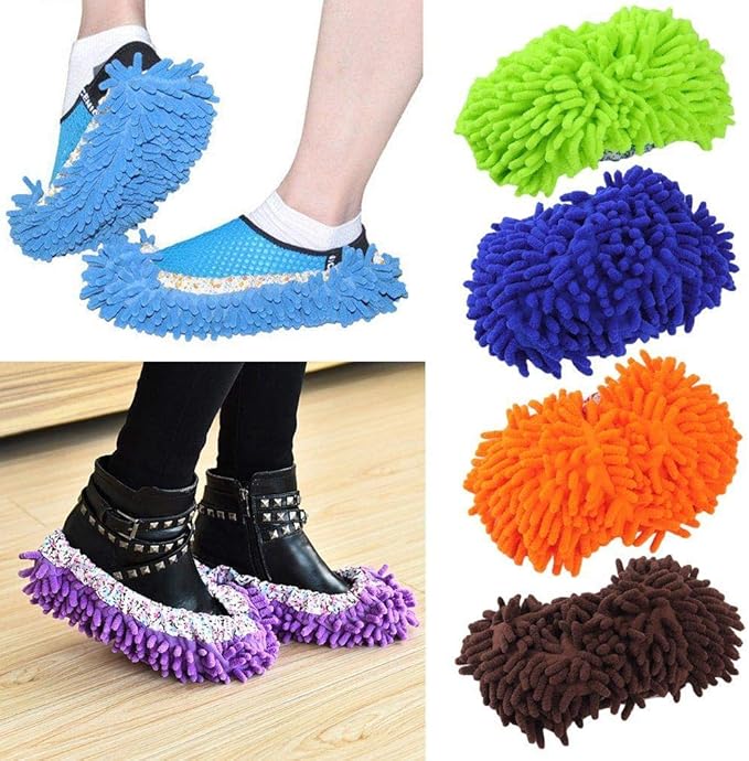 Home Mop Sweep Floor Cleaning Duster Cloth Housework Soft Slipper SY (1 Pair/Blue)