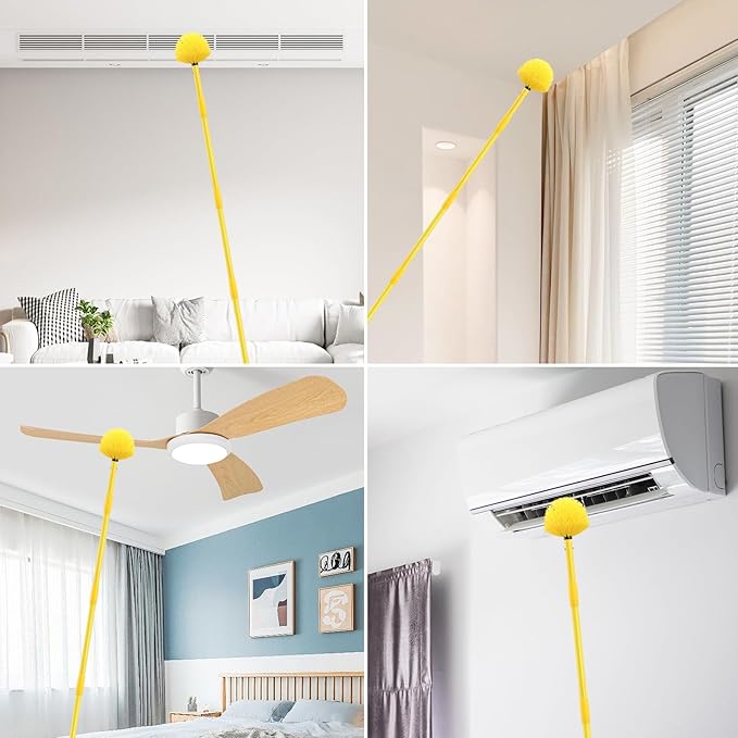 Dusters for Cleaning,Duster, Cobweb Duster with Extension Pole, Medium Stiff Bristles Cobweb Duster Head Ceiling Fan Duster Webster Cobweb Duster for Outdoor Indoor Cleaning (Yellow, 10 FT)