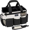 Wearable Cleaning Caddy Bag,Cleaning Supply Tote for Cleaning Supplies, Cleaning Organizer with Adjustable Shoulder and Waist Straps for Cleaners Housekeepers (Black-White, Large)