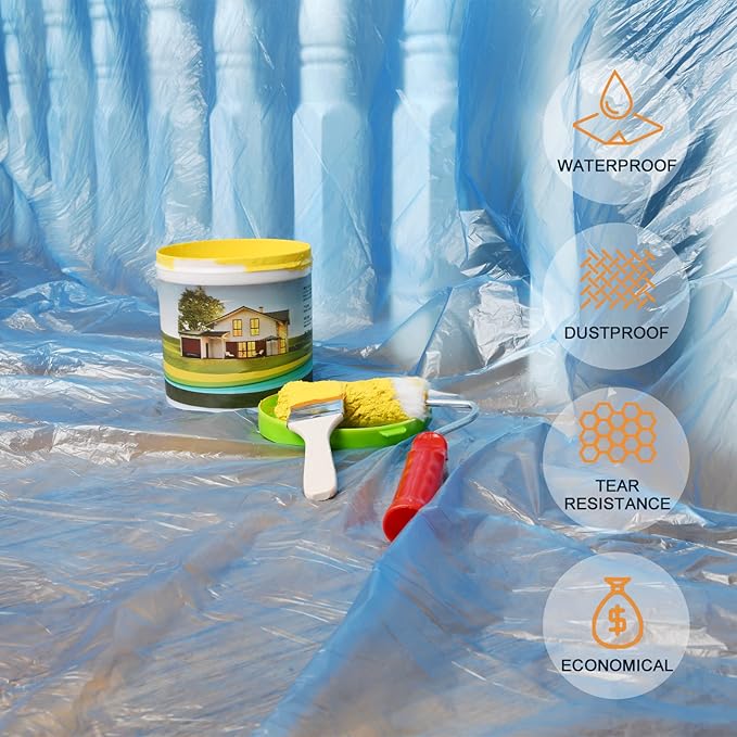 10 Piece Blue Painter Plastic Drop Cloths Sheet,Waterproof Anti-dust Furniture Cover,9x12 Feet Disposable Tarp for Painting for Couch Cover and Furniture Cover