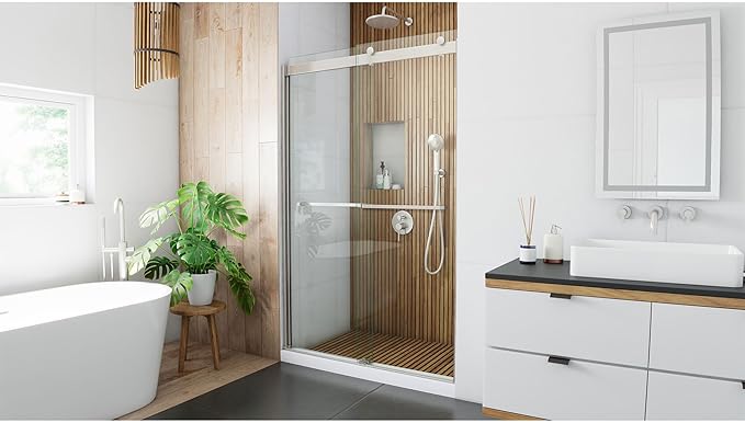 DreamLine Sapphire 44-48 in. W x 76 in. H Semi-Frameless Bypass Shower Door in Brushed Nickel, SHDR-6348762-04