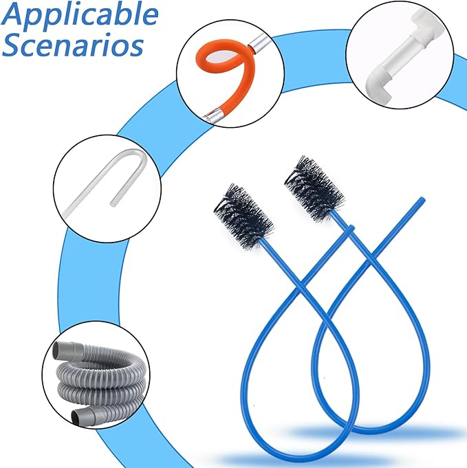 2 PCS Condensate Flexible Drain Brush, 15.7 in Nylon and PVC Drain Line Cleaning Brush, Keep Condensate Traps Clean, for AC Condensate P Trap, Dirt Clean Condensate Drain Trap