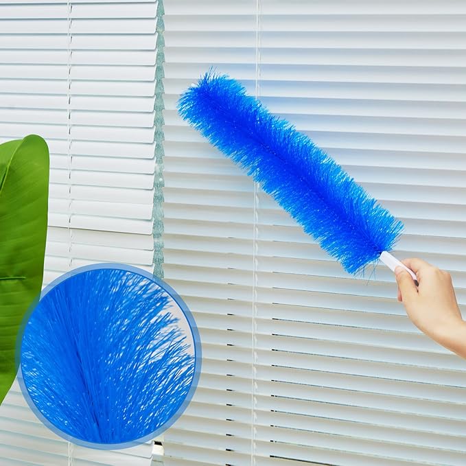 Sliner 4 Pcs Cobweb Duster Bendable Fan Duster Plastic Dust Cleaner Reusable Head Ceiling Brush Microfiber Dirt Remover for Fan Air Conditioning Home Vents Shutters (Blue)