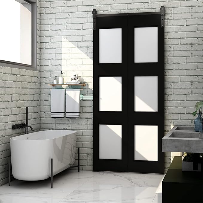 40" Bi-Folding Sliding Barn Door Hardware Track Kit,Smoothly&Quietly,Side Mounted Black Roller,Easy Install,Door Not Included [Fit Double 18" Bifold Doors]