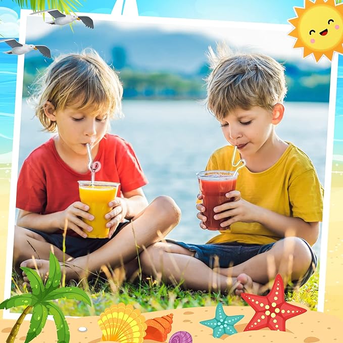 Yinkin 6 Pcs Wavy Glass Straw Reusable Curved Silly Glass Straws Shatter Resistant with 2 Cleaning Brushes Clear High Borosilicate Glass Straws for Kids Adults Smoothies Juice (Clear, 8 Inch)