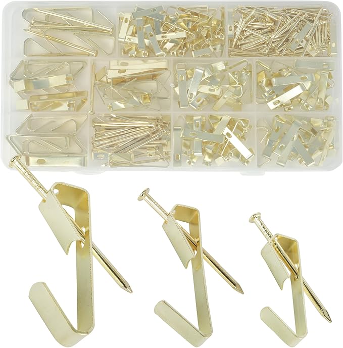 Aynoo 304 Pieces Picture Hanging Kit,Coat and Towel Wall Hooks,4 Size Picture Hooks Including 10/30/50/100 lbs,Metal with Nails