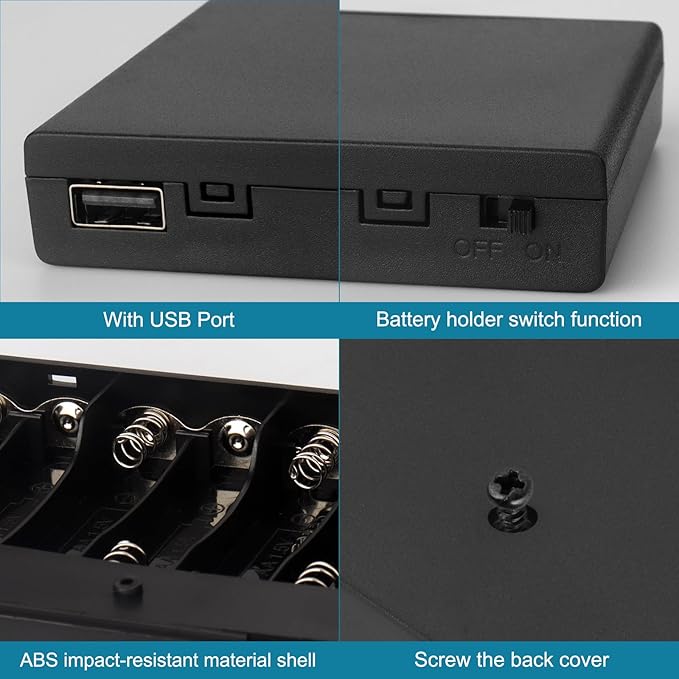 2 PCS 8 AA Battery Holder with USB Port,12V Battery Box Case,2PCS 8 x 1.5V AA Battery Holder Case