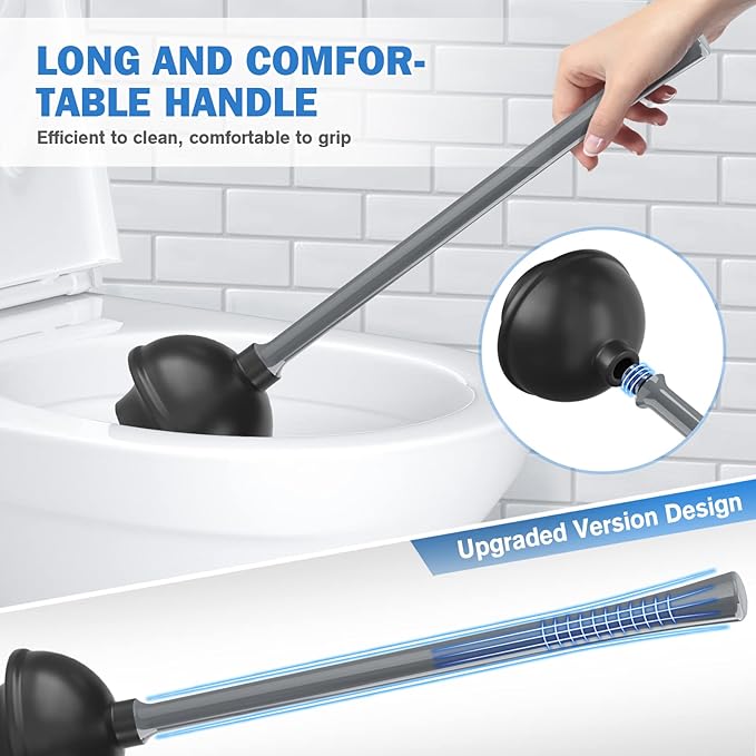 Toilet Plunger and Brush with Holder, Bowl Brush and Heavy Duty Toilet Plunger Set for 5.7-inch Toilet Drain, 2-in-1 Bathroom Cleaning Combo with Modern Caddy Stand (Grey)
