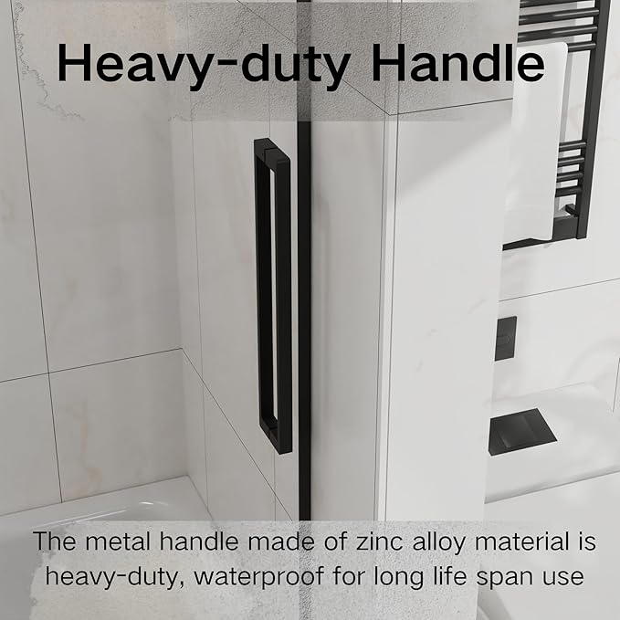Frameless Shower Door 60" W x 72" H, 1/4" Clear Tempered Glass, Sliding Design, Reversible Installation, Matte Black Finish, Space-Saving Glass Shower Door for Small Bathrooms