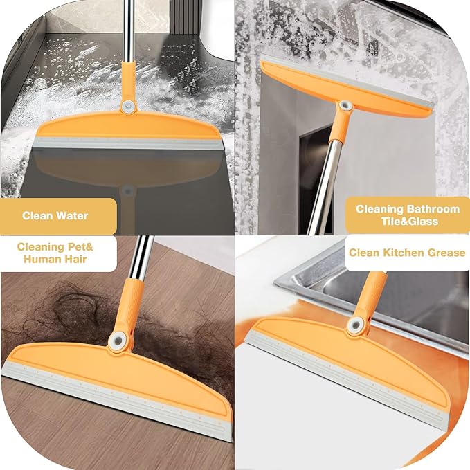 XXFLOWER Broom and Dustpan Set+Silicone Air Broom,Multifunction Magic Broom with Long Handle，Adjustable Rubber Squeegee Sweeping Water for Indoor Hardwood Floors,Kitchen,Concrete Floor