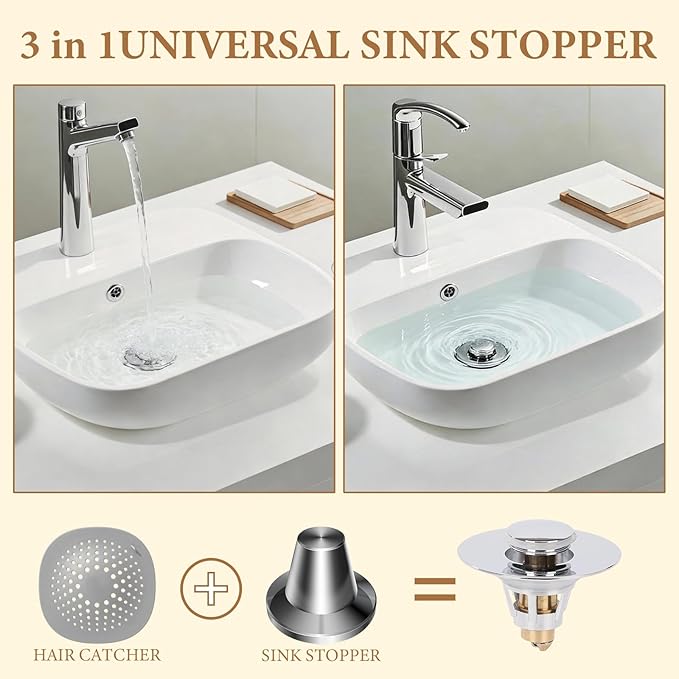 Bathroom Sink Stopper – Universal Bathroom Sink Drain Strainer with Hair Catcher Anti-Clog Pop-Up Drain Plug for 1.1–1.5 inch US Standard Openings