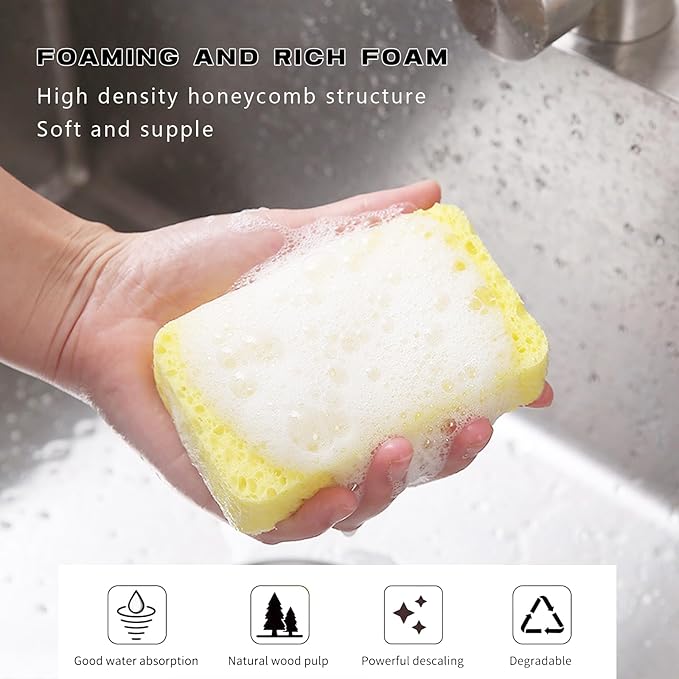 Large Cellulose Sponges, Thick Heavy Duty Scrub Sponges, Kitchen Sponges for Dish, Non-Scratch Scrubber for Household, Cookware, Bathroom (5 Pack)