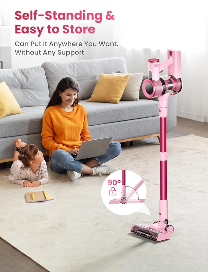 Dzaki Cordless Vacuum Cleaner, Stick Vacuum with Smart LED Display, 50KPA 55Mins Vacuum Cleaners for Home, Powerful Suction, Anti-Tangled Lightweight Rechargeable Vac for Pet Hair, Carpet