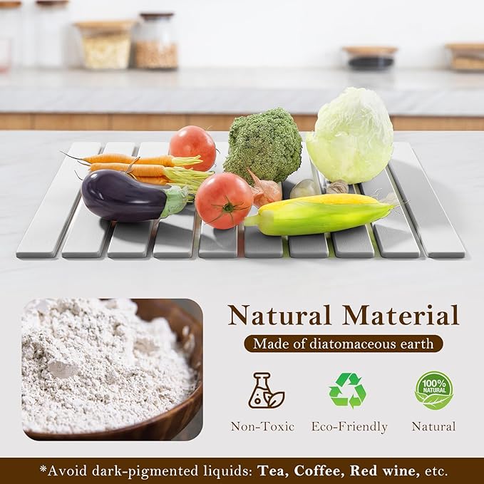 Stone Dish Drying Mats for Kitchen Counter-23.6“x 15.3”Eco-Friendly,Foldable quick dry stone mat kitchen,Absorbent Diatomaceous Earth Mats for Dishes Bottles Cups Bathroom Any Countertop-Light Gray