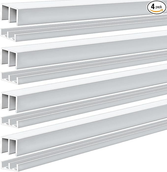 Landical 4 Set 4 ft Silver Aluminum Sliding Door Track Set for 1/4" Thick Panels Closet Glass Doors Cabinet Window Aluminum Alloy Metal Sliding Track