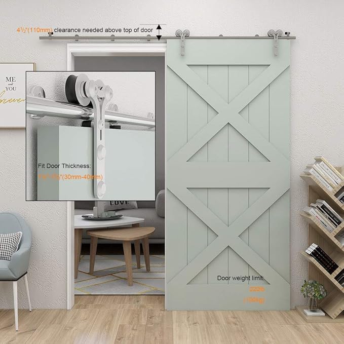 TSMST 7FT Sliding Barn Door Hardware Kit, Stainless Steel Heavy Duty Sturdy Barn Door Track for Single Wood Door, Slide Smoothly Quietly (Y Style)