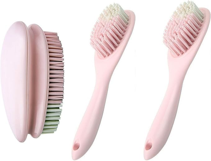 Scrub Brushes, Laundry Stain Brush,Household Cleaning Washing Brush Scrubbing Brushes for Clothes Shoes - 3 Pack (Pink)