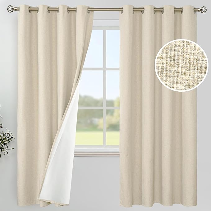YoungsTex Natural Linen 100% Blackout Curtains 78 Inches Long for Bedroom, Thermal Insulated Drapes with Grommet Room Darkening for Farmhouse Living Room, 2 Panels, 52 X 78 Inch