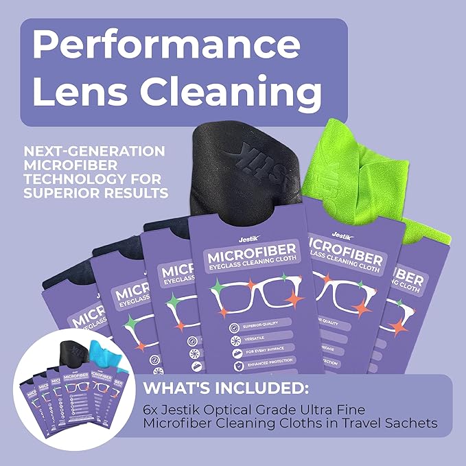 Jestik Microfiber Cleaning Cloth - Japanese Lens Wipes for Eyeglasses, Camera Lenses, Screens & More - Versatile Glasses Cleaner Cloths, Lint-Free, Washable (Black/Green - Pack of 6)