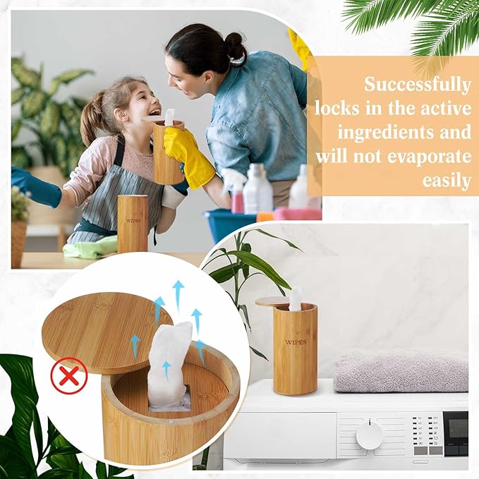 Refillable Wet Wipes Dispenser Disinfecting Wipe Container with Magnetic Lid Stylish Decorative Bamboo Holder for Bathroom Kitchen Countertop Home Office Storage Cleaning(Natural)