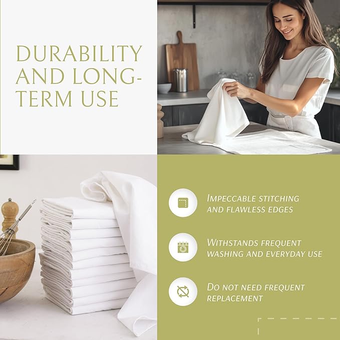 Wealuxe Flour Sack Dish Towels for Kitchen, 12 Pack, 28x28 - Lint-Free, Super-Absorbent Cotton Tea Towels for Kitchen Drying, Bread Proofing, Baking, Crafting, Embroidery