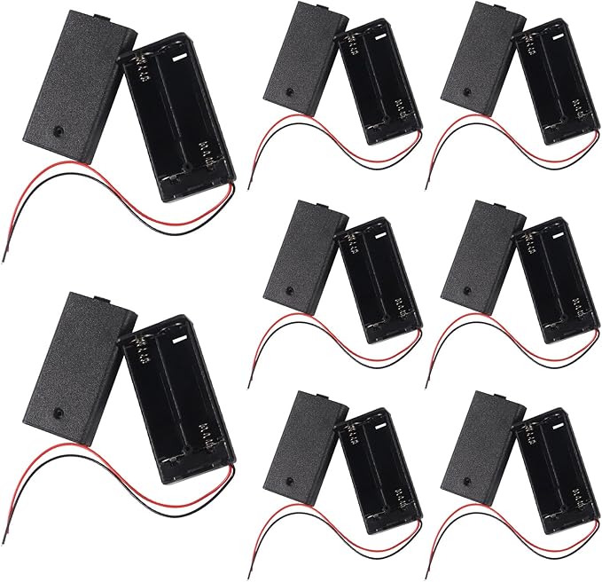 8Pcs 2 AA Battery Holder with Switch, 2X 1.5V AA Battery Holder Case with Wire and ON/Off Switch