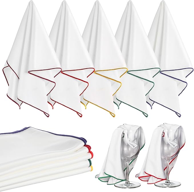 5 Pcs Wine Glass Polishing Cloths Large Microfiber Cleaning Cloths 20 x 14 Inch Lintless Towels for Drying Wine Glasses Cleaning Window Stemware Dishes Glassware (5 Colors)