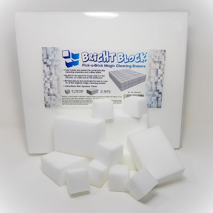 Bright Block Pick-a-Brick Magic Cleaning Eraser Sponges | Select Your Size High Density Melamine Scrubbers for The Bathroom, Kitchen, Floors, Baseboards, Grout, Magic Marker, Walls & More