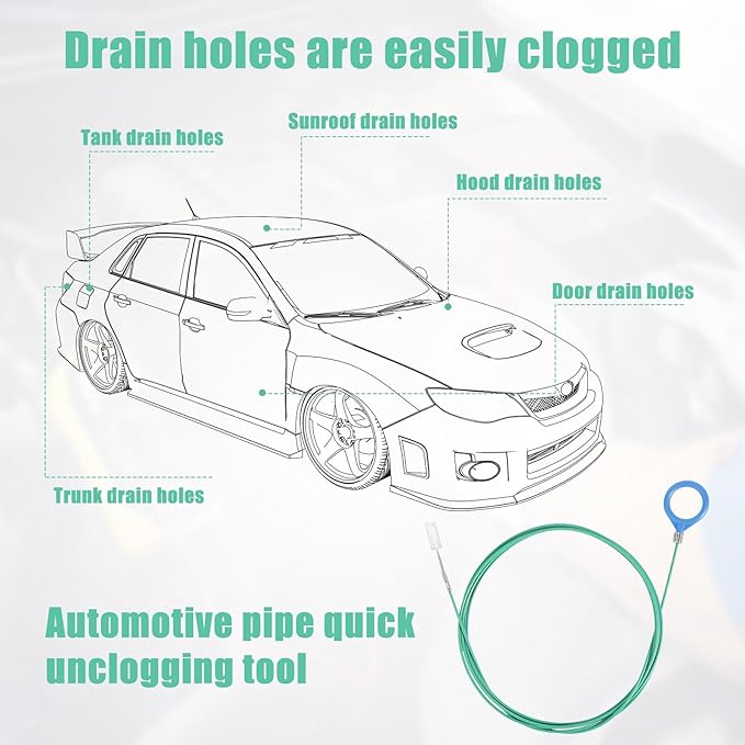 5pcs Updated Sunroof Drain Cleaning Tool Kit, 78in Flexible Long Pipe Cleaner with Brush Syringe Hose Syringe Tubing Unclogger Attachment for Car Sunroof Trunk & Wiper Drain Holes