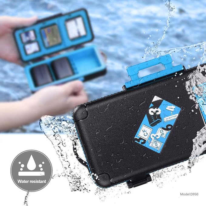 LENSGO Camera Battery Memory Card Case, Memory Card Hard Protector Case Water-Resistant Anti-Shock Storage Box for 3 Camera Batteries 3 XQD or 3 CF Cards 6 SD Cards（Blue）