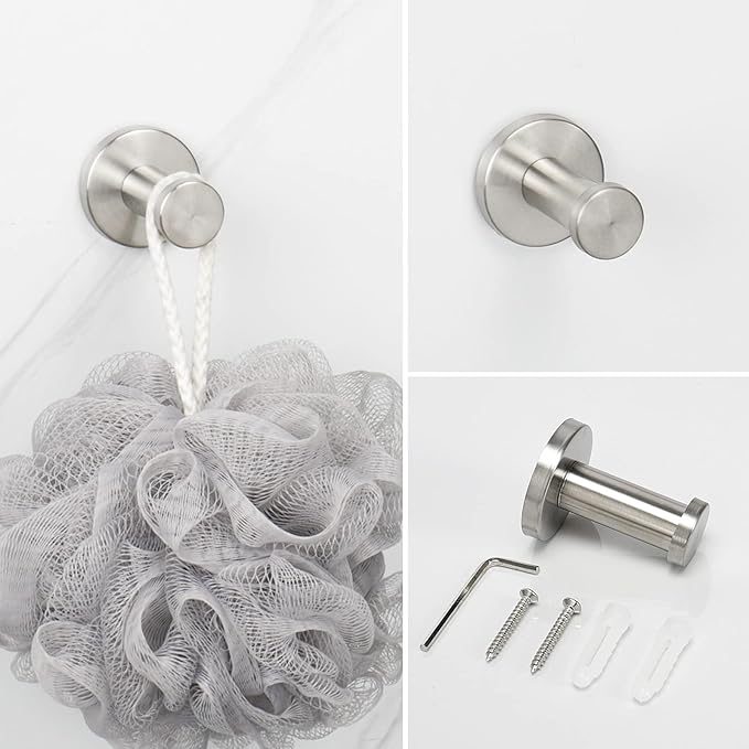 NearMoon 4 Pieces Bath Hardware Set, Include Hand Towel Ring, Toilet Paper Holder and 2 Robe Towel Hooks, Stainless Steel Bathroom Accessories Wall Mounted (Brushed Nickel)