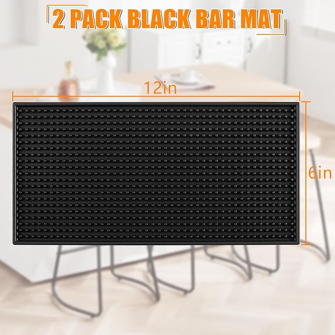 2 Pack Bar Mat, 6" x 12" Bar Mats for Countertop, Non Slip Spill Proof Service Mat, Rubber Dish Drying Mat for Coffee Bar, Bartending, Home Kitchen & Restaurant