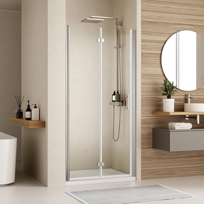 Bifold Shower Door, Royal Guard 34" W X 72" H Frameless Glass Shower Door with 1/4" (6mm). Clear Tempered Shower Glass Door,Pivot Swing Shower Doors,Chrome Finish
