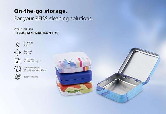 ZEISS Lens Cleaning Accessory Tin Box Containers with Hinge Lids, Pack of 4