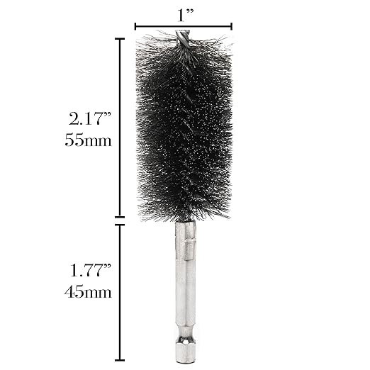 Quadruple Wire Twist Professional ID Copper Tube Pipe Cleaner for Fittings 6pcs, 1” Pipe Cleaning Brush Set, Stainless Steel Wire Bore Brushes for Power Drill, 1/4 Inch Hex Shank