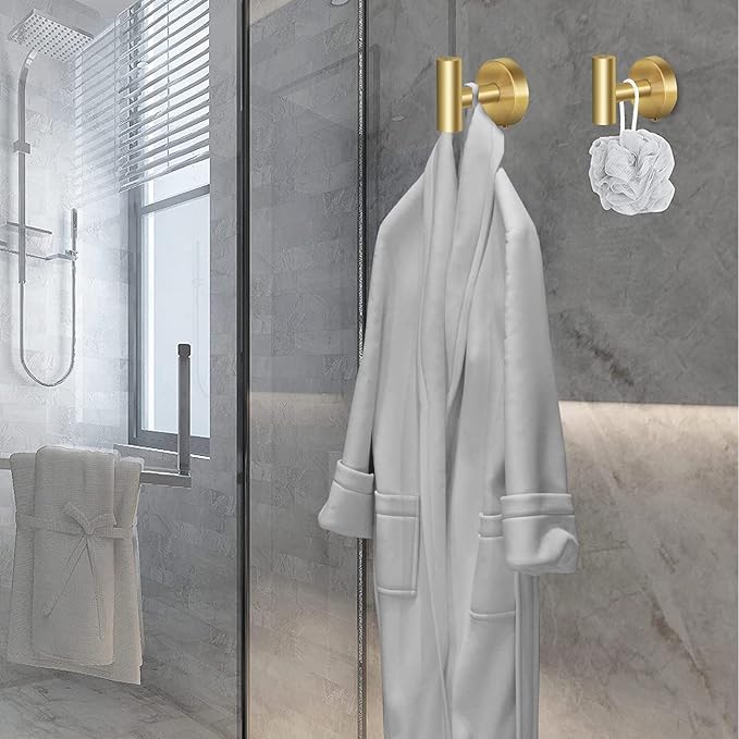 Towel Hooks Bathroom Coat Hooks Robe Hook Stainless Steel Heavy Duty Door Hanger Towel Robe Clothes Cabinet Closet Sponges Wall Hook for Bedroom Kitchen Hotel 4 Packs (Gold)